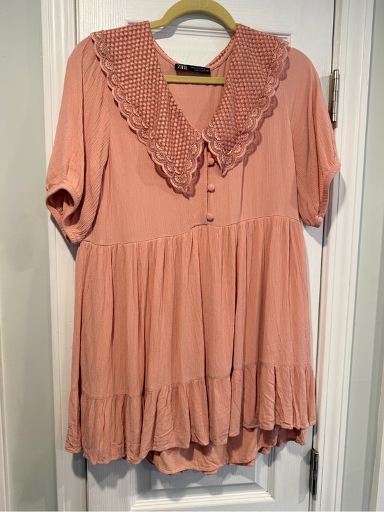 Zara Dresses & Skirts - Zara Size M Embroidered Lace Collar Babydoll Tunic Dress Top Boho Cottagecore